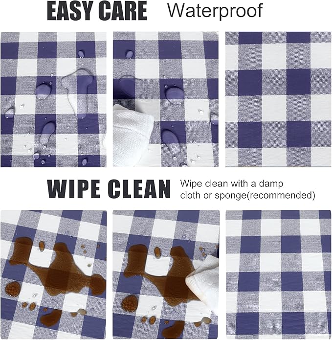 Fitable Checkered Picnic Table Cover Waterproof - 30"x72" - Vinyl Fitted Tablecloth with Flannel Backing Outdoor Tablecloth for Camping, Travel, Holiday, Party, Folding Table, Navy