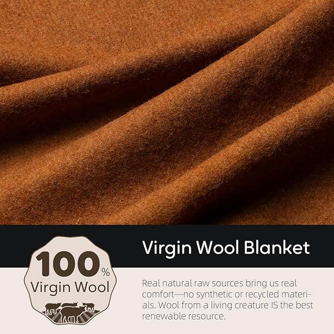 100% Wool Blanket, 48" x 62", Warm, Thick, Washable, Military Wool Blanket, Great for Camping, Outdoors, Sporting Events, Survival Kits, Dark Camel