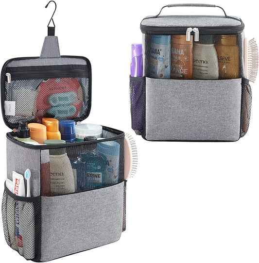 Lifewit Mesh Shower Caddy Bag Portable College Dorm Room Essentials Caddy Tote Basket for Bathroom, Gym, Travel, Camping Quick Dry Hanging Shower Organizer Toiletry Bag for Women Wen, Large, Gray