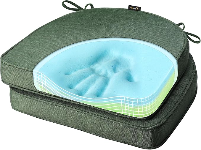 SUNROX Gel Memory Foam Chair Cushions, FadeShield Water-, Stain-Resistant Durable Reversible Seat Cushion Pads with Ties for Indoor/Outdoor Kitchen Dining Office, 19"x19", Set of 2, Heather Fern