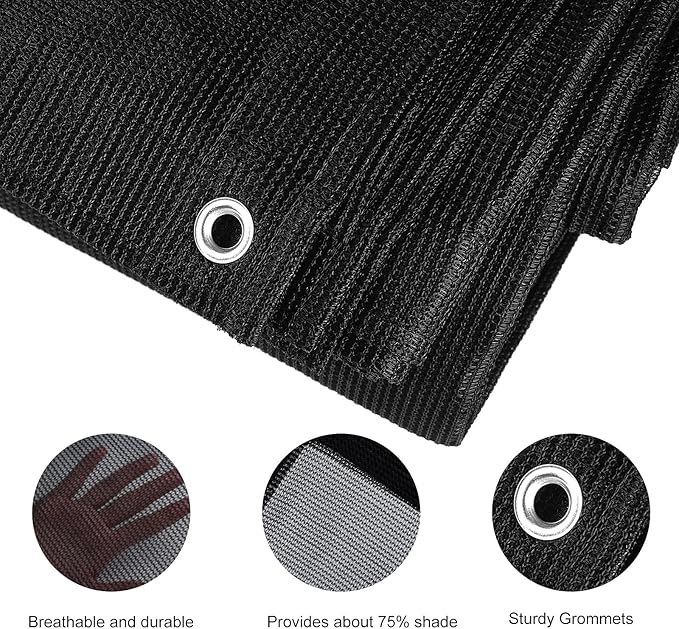 FEPITO 70% Heavy-Duty Mesh Tarp 8ftx16ft Black Shade Cloth Mesh Shade Net Cover for Plant Greenhouse,Patio, Fences, Garden, Dump Trucks
