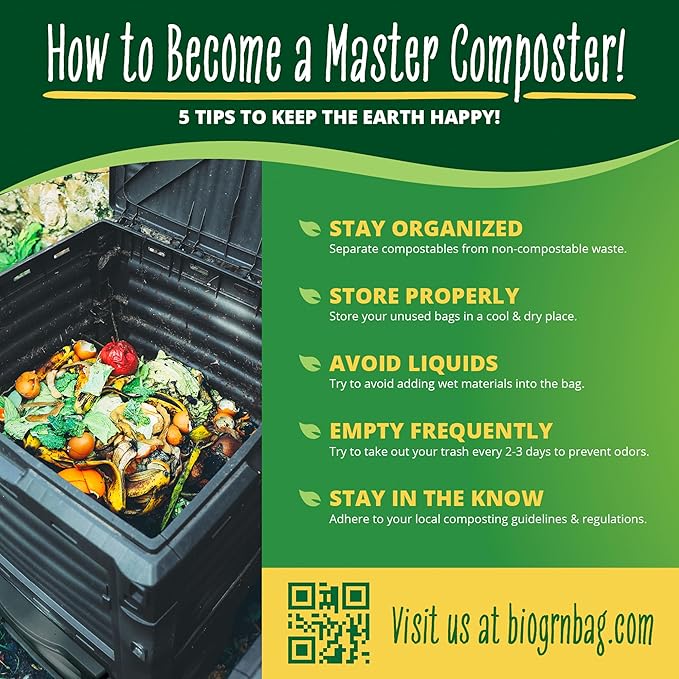 2.6-3 Gallon Compostable Trash Bags Drawstring 50 Bags Heavy Duty Extra Thick 1 Mil 11.36 Liter Small Kitchen Food Scrap Waste Compost Bag ASTM D6400, US BPI and OK Compost Home Certified