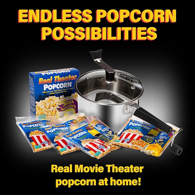 Platinum Series Whirley Pop Popcorn Maker - 6 Quart Stainless Steel Popcorn Popper, Popcorn Maker with¬†Metal Gears, Wabash Valley Farms Stove Top Popcorn Maker (Stainless Steel)