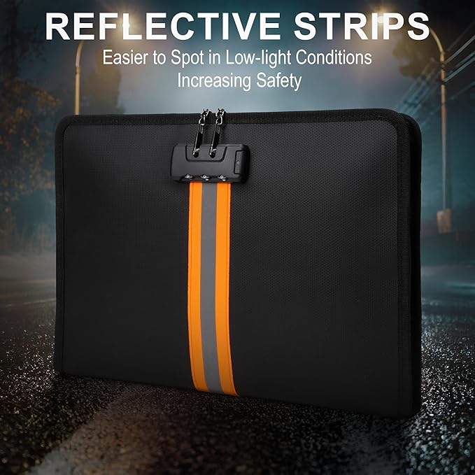 Fireproof Document Bag with Lock，13"×9.2" Fireproof Money Bag，with Zipper and Lock，Suitable for Tablets, A4 Documents, Cash, Mobile Phones, Credit Cards and Notarized Documents.