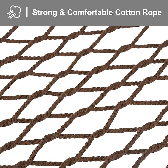 SUNCREAT Portable 2 Person Hammock with Carrying Bag, Tree Hooks, Magazine Bag, Bottle Holder, Heavy Duty Hanging Tree Hammock, Brown