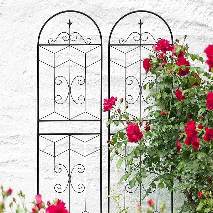 Metal Garden Trellis Rustproof Trellis for Climbing Plants Outdoor Flower Support (Black-4 Pack, 71"x19.7")