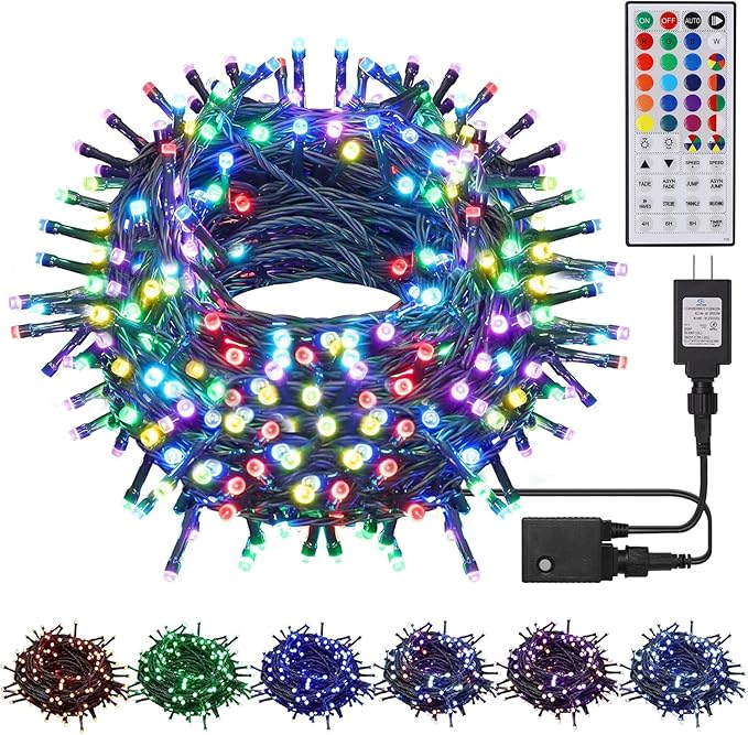 HOME LIGHTING 66ft Christmas Decorative Mini Lights, 200 LED RGB Changing 8 Functional Green Wire Fairy Halloween Lights with Remote Timer, Plug in Indoor Outdoor Xmas Wedding Party Decor