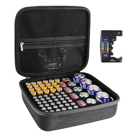 Linkidea Hard Battery Storage Container, Organizer Box with Tester BT-168, Safe Carrying Battery Case Holder - Holds 76 Various Sizes AA AAA 9V C D Batteries with Battery Tester