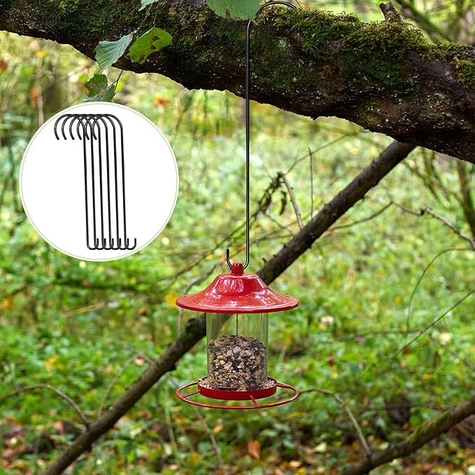 6 Pack 24 Inch Large S Hooks for Hanging Plants Black Metal Plant Hanger Long Tree Hooks Plant Hooks Outdoor Hanging Hooks for Tree Branch, Bird Feeder, Basket, Lantern Indoor Closet Garden