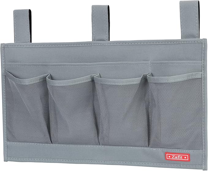 Hanging Bedside Caddy, Bedside Storage Organizer for Magazine, Phone, Remote control (6 Pockets-Grey)