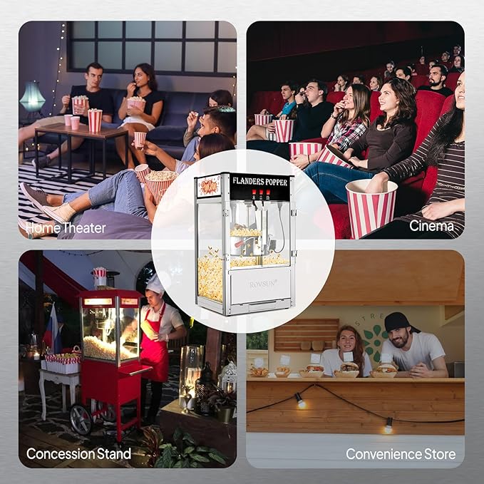 ROVSUN Popcorn Machine with 16 Ounce Kettle ETL Certified, Countertop Popcorn Maker Commercial Popcorn Machine w/Stainless Steel Scoop, Oil Spoon & 3 Popcorn Cups for Home Movie Theater, Black