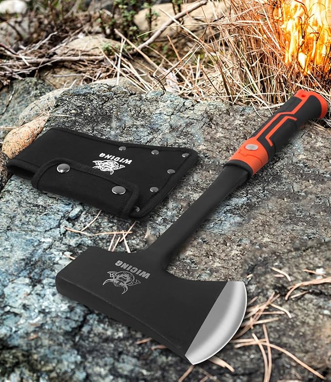 17" Hatchet, Camping Axe High Carbon Steel & Non-Slip Shock-Absorbing Grip with Nylon Sheath