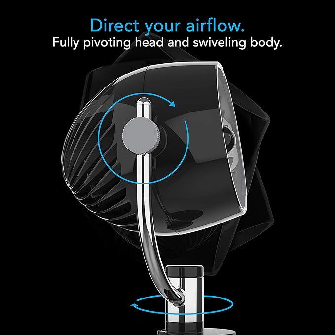 Vornado Pivot3 Clip Personal Air Circulator Fan with Multi-Surface Clip, Quiet Portable Fan for Office or Bedroom, 3 Speeds, Black