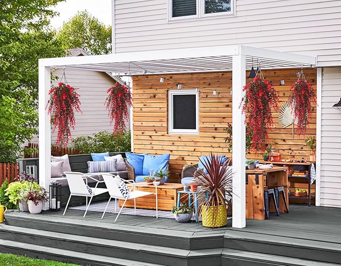 Hanging Artificial Plants Fake Vine Hanging Eucalyptus Leaf Plant Artificial UV Resistant Hanging Green Plant Faux Plants Hanging Wall Decor Outdoor Front Door Yard Garden Porch Decorations(Red)