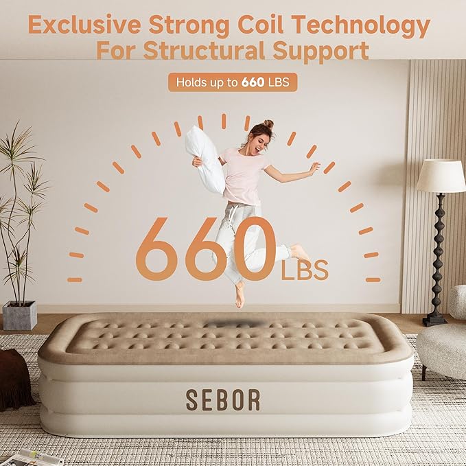 Air Mattress Twin with Built-in Pump 18", Comfortable Self-Inflating Air Mattress with High-Speed Pump, Durable Blow Up Mattress Twin with Storage Bag for Guests, Camping, Travel