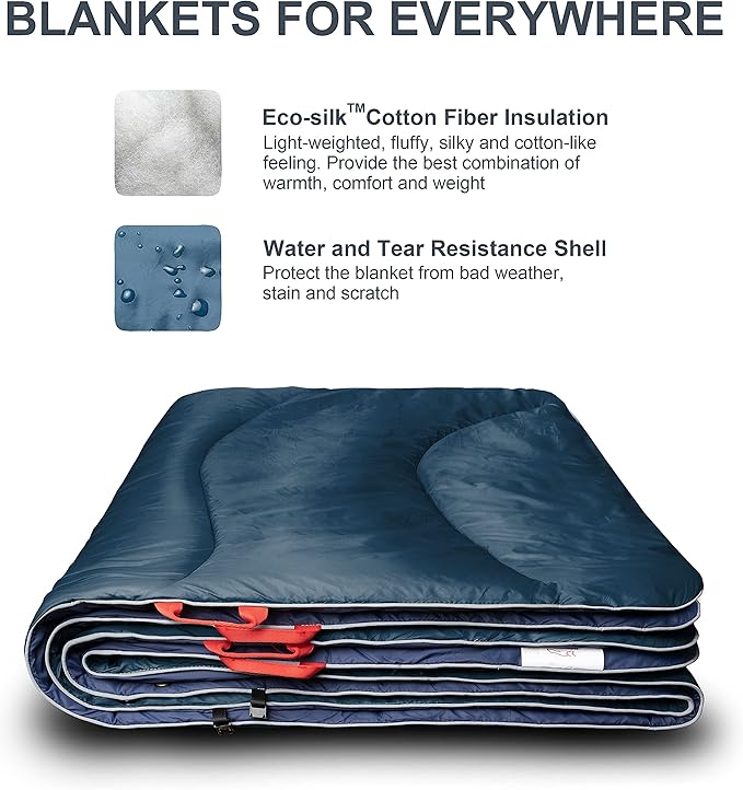 Camping Blanket | X-Large, Wind and Waterproof Warm Puffy Blanket Quilt | Lightweight Portable | Outdoor Concerts, Picnics, Backpacking, Travel, Hiking, Beach, Stadium (Deepsea Blue)
