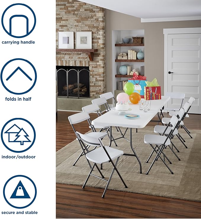 COSCO Fold-in-Half Banquet Table w/Handle, 8ft, White