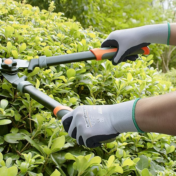 3-Paris Medium Work Gloves for Men and Women, Nitrile Coated Safety Protective Gloves with Grip, Ideal for Gardening, Warehouse, Mechanic, Light Duty Construction Work