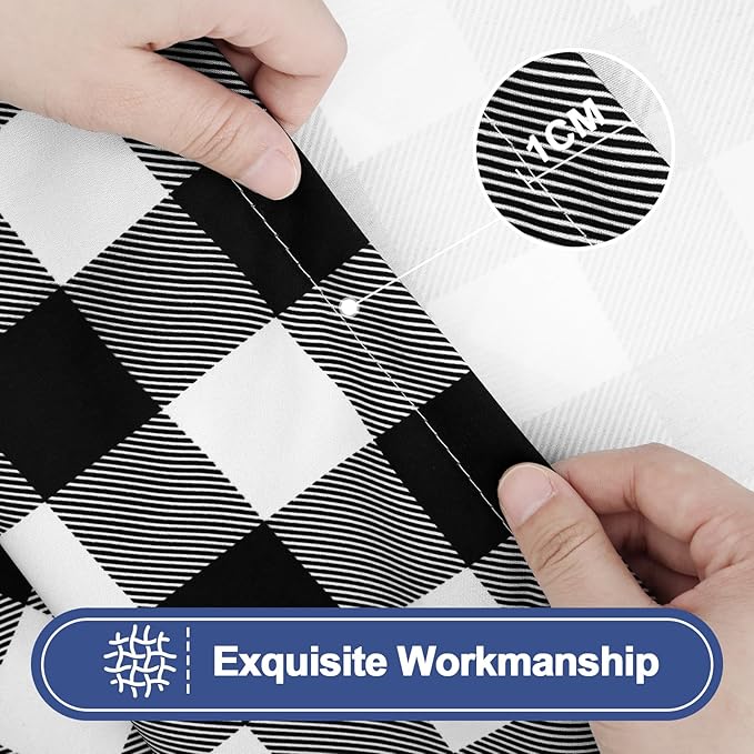 Smiry Picnic Table Cover with Bench Covers, Waterproof Elastic Fitted Tablecloths for 6 Foot Rectangle Tables, Washable Buffalo Plaid Tablecloth for Camping, Outdoor (Black & White, 30"x72")