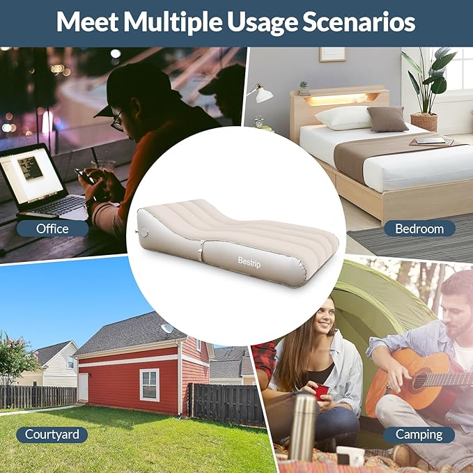 Bestrip Inflatable Couch with Built in Pump - Upgraded Extra Size Air Lounger Sofa, Portable Blow up Mattress Bed with Storage Bag, Inflatable Bed for Home, Camping & Guests