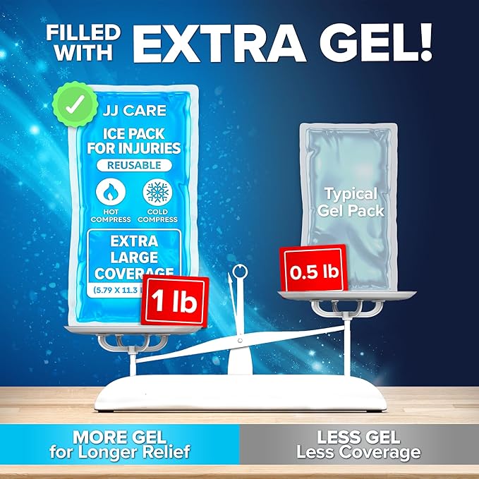 JJ CARE Ice Packs for Injuries Reusable (Pack of 2, XL) - Gel Ice Packs Reusable - Soft Ice Pack for Injuries with Wrap - Flexible Therapy, for Knee, Back, Neck, Wrist, & Ankle