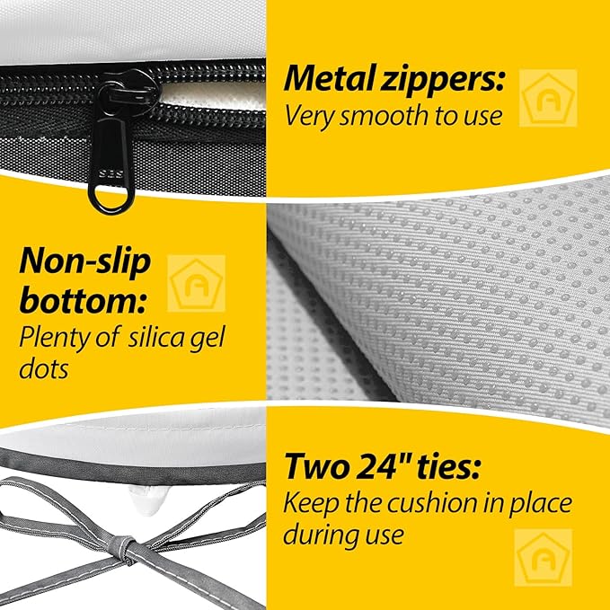 AAAAAcessories Outdoor Seat Cushions for Chairs, Waterproof, Fade-Resistant Patio Furniture Replacement Cushions, 15" x 15" x 2", Set of 2, Gray Cabana Stripe