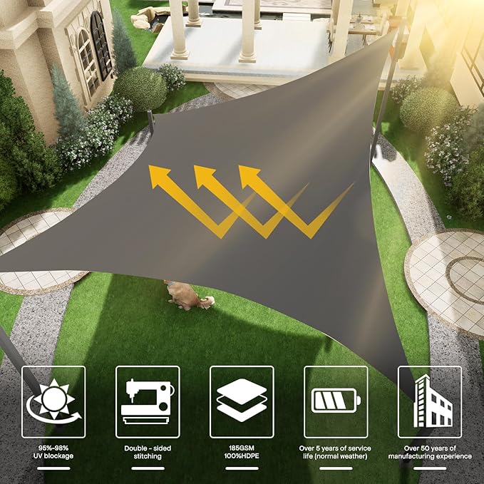 Sun Shade Sail Canopy, 8'x 10' Rectangle 95% UV Block Shade Cover for Outdoor, Backyard Patio, Lawn, Garden, Sandbox Carpor Dark Gray