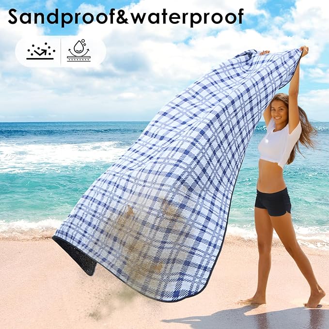 Picnic Blanket 80''x80'' Extra Large Outdoor Blanket, Waterproof, Sandproof, Machine Washable, Tear Resistant, Foldable Picnic Mat for Camping, Grass, Park, Travel, Beach – Blue