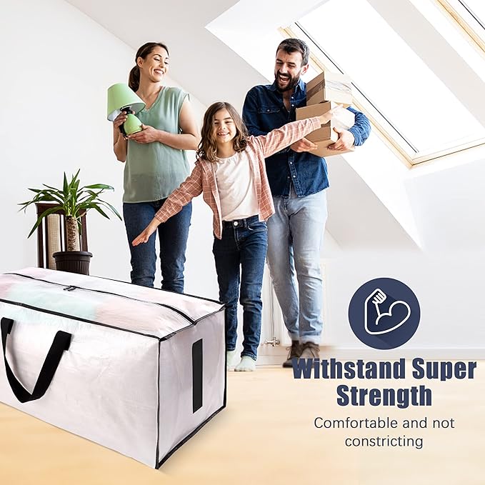 8 Pack Large Strong Moving Bags with Zippers & Carrying Handles - Water-Resistant - Heavy Duty Storage Tote for Space Saving, Fold Flat, Alternative to Moving Box (Semi-Transparent)
