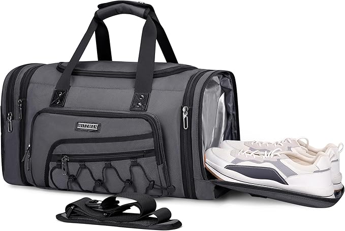 WITZMAN Duffle Bag for Men Nylon Large Gym Weekender Bag with Shoe Compartment Expandable Carry on Overnight Bag(B695 Silvery Grey)