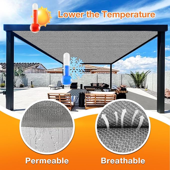 Artpuch Outdoor Pergola Shade Cover 10x12 FT Sun Shade Cloth with Grommets Light Grey 90% UV Protection Canopy Patio Privacy Screen (Customized Available)
