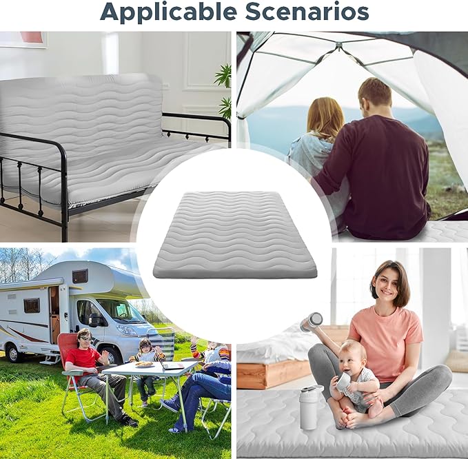 Japanese Floor Mattress, 100% High Density Comfortable Foam, 4" Thicken Grey Foldable Mattress Tatami Mat Sleeping Pad, Ideal for Comfort and Support, Kids Floor Lounger Pillow Bed Sofa (Queen）