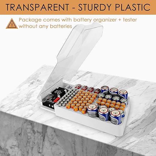 Linkidea Battery Organizer Storage Case, Battery Box with Tester Holds 93 Batteries Various Sizes for AAA, AA, 9V, C, D, and Button Battery