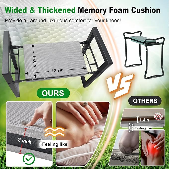 Garden Kneeler and Seat Heavy Duty - Anti-Tip Super Stable Multifunctional Gardening Stool Bench,Wide 12.7" Pads,Foldable Ergonomic Handles for Seniors Women Men Pain-Free Weeding,Planting Yard Work