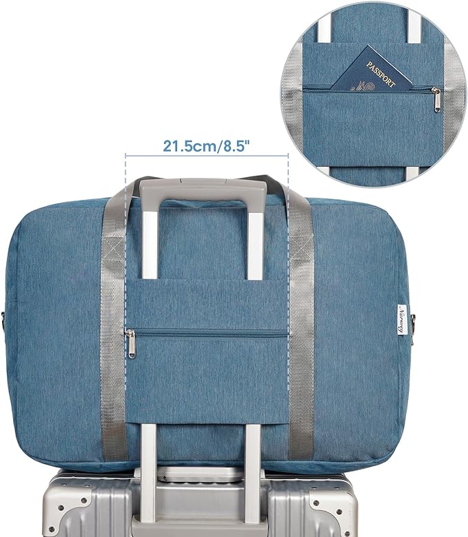 Carry on luaggage 22x14x9 Airlines Approved Foldable Carry on Bag Travel Duffel Packable Duffle Overnight for Women and Men 40L (Navy Blue)