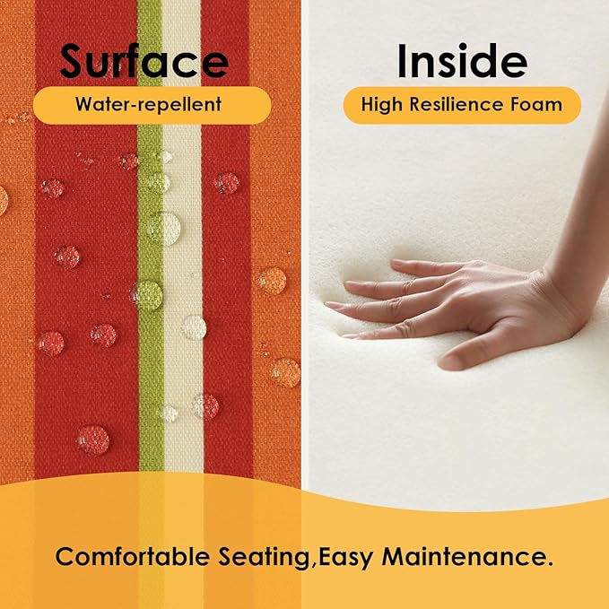 Outdoor Square Corner Seat Cushion, 18.5"x16"x3", Set of 4, Non Slip Seat Cushion Pads with Removable Cover for Patio Furniture, Garden Yard Lawn, Rainbow Stripe