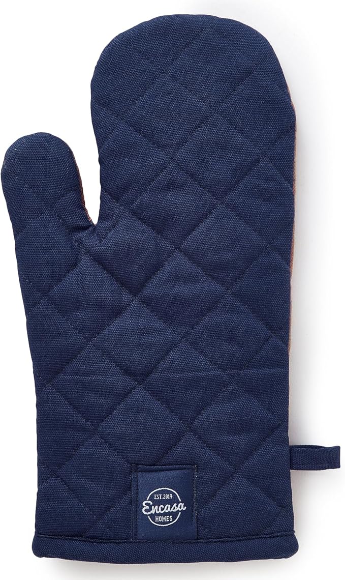 Encasa Heat Resistant Cotton Oven Gloves Mitts (2 Pc Set) - Quilted & Safe 12x7 in - for Kitchen, Cooking & Baking, Grilling, Handling Hot Pots & Pans - Scotch Blue