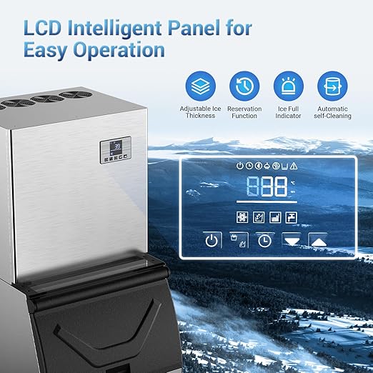 Commercial Ice Maker Machine 550Lbs/24H – 12 Adjustable Thickness Settings, 400Lbs Storage, Ideal for Restaurant, Bar, Hotel, Cafe