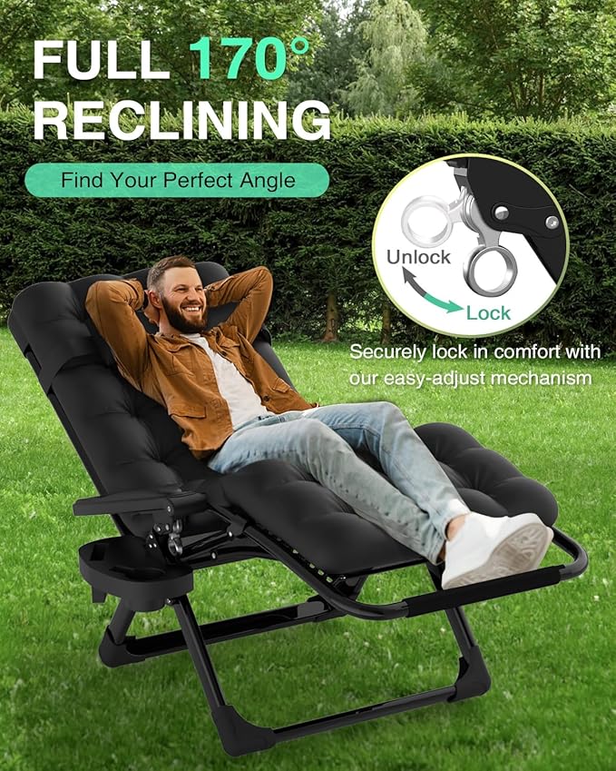 ZENPETIO Zero Gravity Chair with Removable Cushion, Reclining Camping Chair with Cup Holder, Anti Gravity Lounge Chair for Indoor and Outdoor