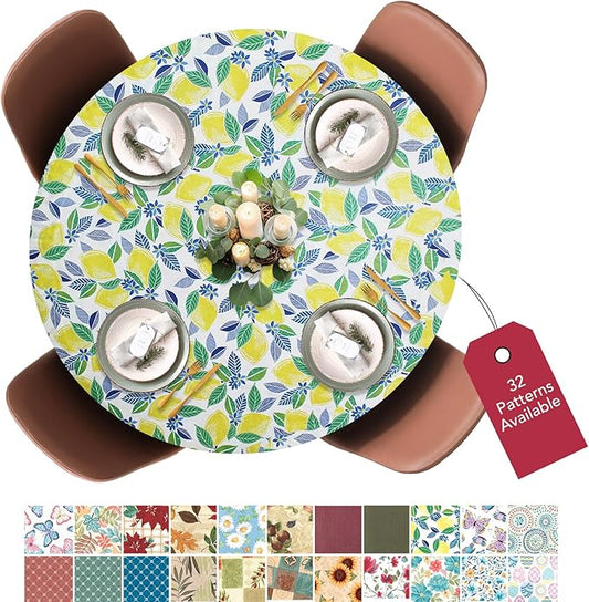 LAMINET Elastic Fitted Table Cover - Contemporary Lemon - Small Round - Fits Tables up to 44 Diameter