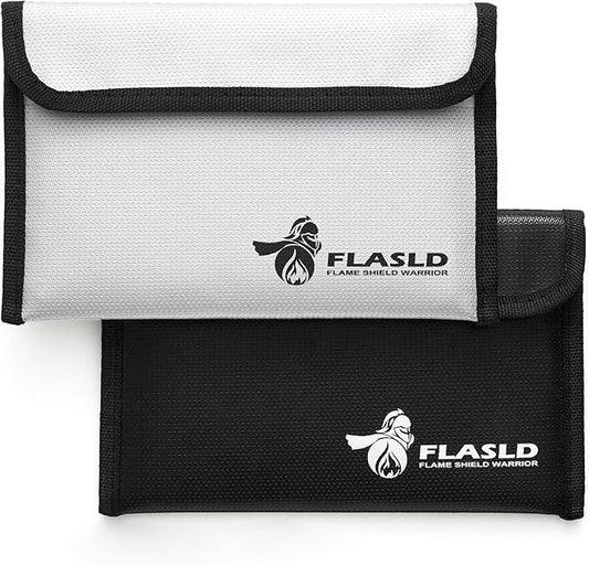 FLASLD Fireproof Money Bags, Fireproof Wallet Pouch, Small Safe Bag for Cash, Valuables & Passport, with Silicone Coating & Zipper Closure (2-Pack Money Bag-8x5”)