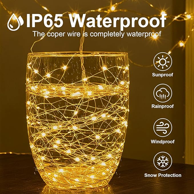 2Pack USB Plug in Fairy String Lights,16ft 50 LED Copper with Remote and Timer, 8 Modes Waterproof Twinkle String Lights Battery Powered for Bedroom Indoor Party Wedding Christmas Decoration