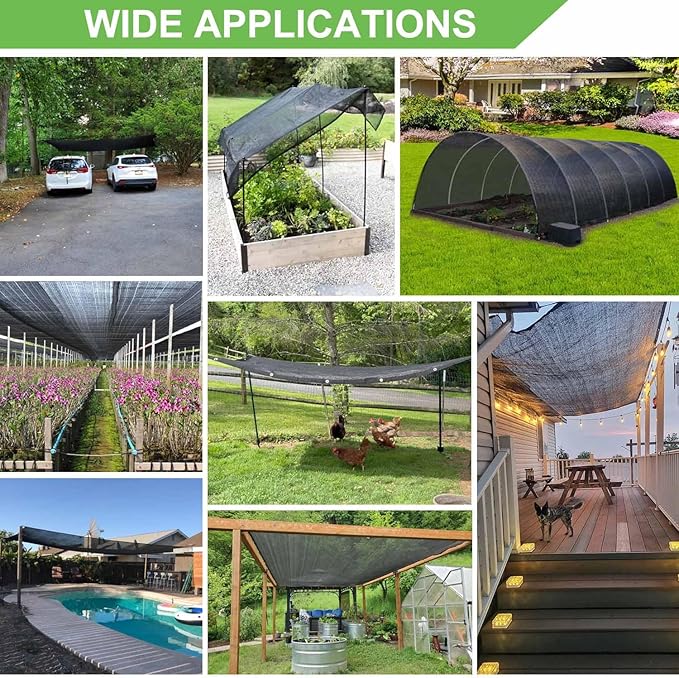 Shade Cloth for Garden, 70% 6.5 x 10 FT Black Mesh Tarp with Reinforced Grommets, Sun Shade Net Greenhouse Shade Cloth for Plants Cover, Vegetables, Patio, Chicken Coop Sunshade