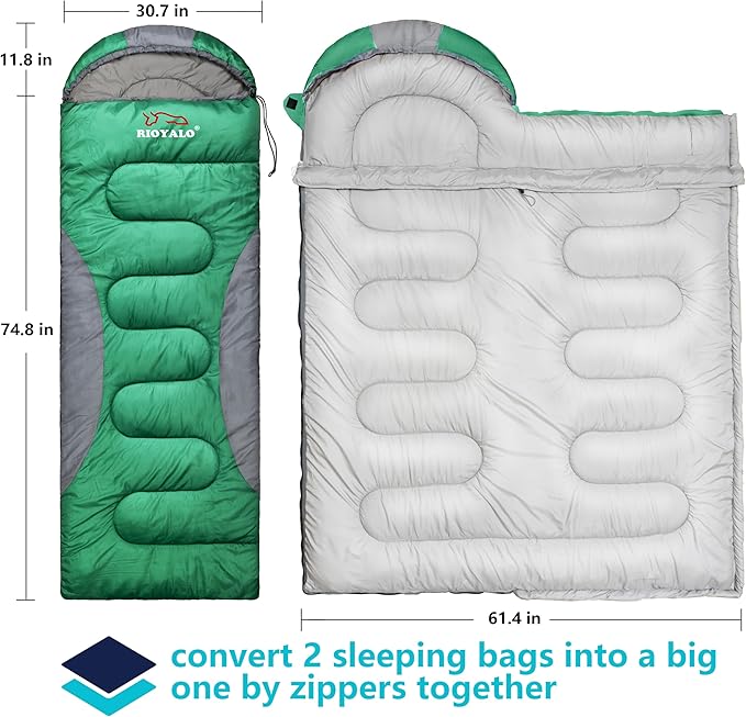 0 Degree Winter Sleeping Bags for Adults Camping (450GSM) - Temp Range (5F–32F) Portable Waterproof Compression Sack- Camping Sleeping Bags for Big and Tall in Env Hoodie: Backpacking Hiking 4 Season
