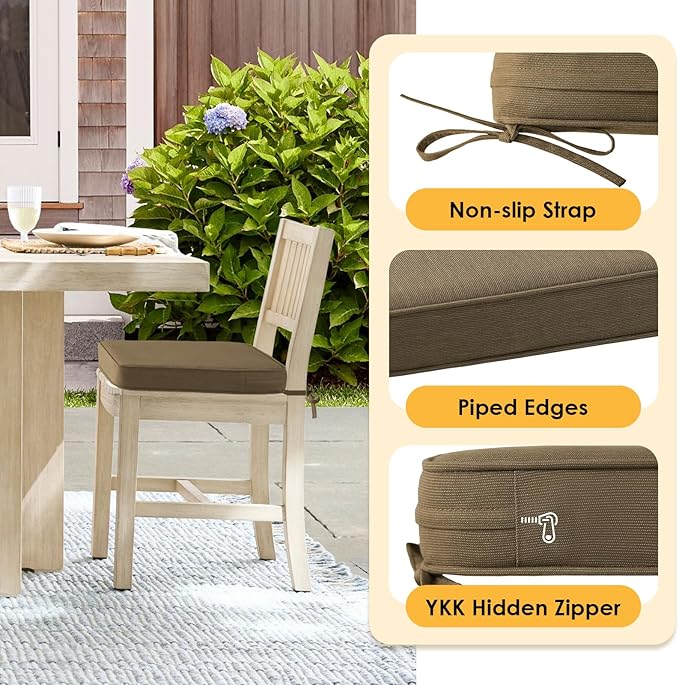 Outdoor Sunbrella Square Corner Seat Cushion, 18.5"x16"x3", Set of 4, Non Slip Seat Cushion Pads with Removable Cover for Patio Furniture, Garden Yard Lawn, Specrtum Caribou