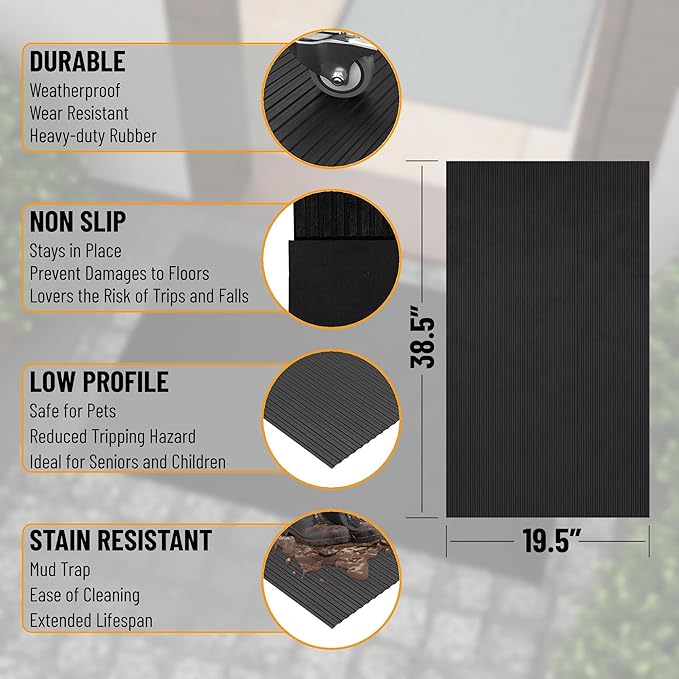 Ottomanson Easy Clean, Waterproof Non-Slip 2x3 Indoor/Outdoor Rubber Doormat, 20" x 39", Black