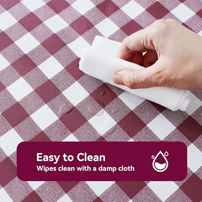 Romanstile Rectangle Vinyl PVC Tablecloth, 100% Waterproof Buffalo Plaid Plastic Table Cloth, Oil Proof Heavy Duty Wipeable Table Covers for Dining/Camping/Picnic/Outdoor - 60 x 120, Burgundy