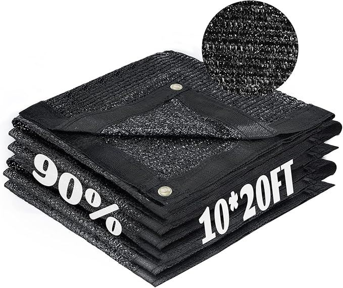 Cool Area 90% Sun Shade Cloth Mesh Tarp with Grommets for Plant Cover 10x20ft Patio Canopy Garden Pergola Blackhouse Car Barn Kennel Black