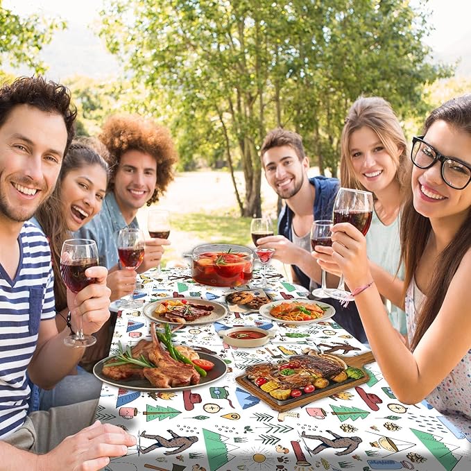 JAWO Picnic Table Covers with Bench Covers Camping Big Foot Adventure Tablecloth 6FT for 6 Person Fitted Picnic Table Cover with Elastic Windproof Waterproof Fabric, Camp Accessories Patio & Outdoor