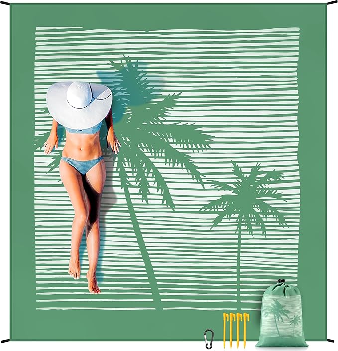 Beach Blanket Waterproof Sandproof Extra Large Beach Mat 79" X 83"/120"x108"for 1-8 Adults Quick Drying Durable Outdoor Picnic Mat for Beach Travel Camping Hiking